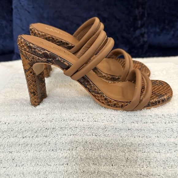 Kaanas Tan Snake Print Heeled Sandals - Picture 4 of 13